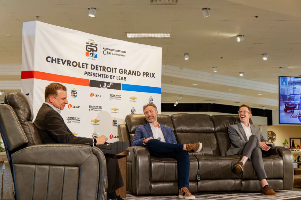 Joel and Jono presenting at the Detroit Grand Prix social media summit at Gardner White